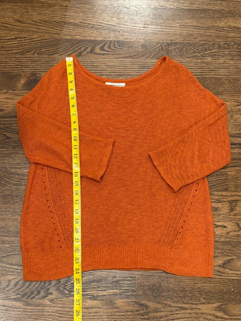 Anthropologie Linen Blend Sweater XS Burnt Orange Lightweight Oversized Knit Boh - Picture 6 of 7
